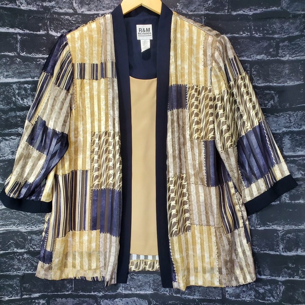 R&M Richards Top Jacket Combo Womens 14 Gold Patchwork Dressy Grandmacore Glam